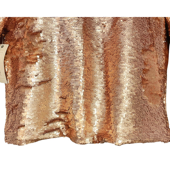 Peyton & Parker XL Rose Gold Sequin Top Keyhole Tie Back Short Sleeve Lined New - Picture 7 of 11